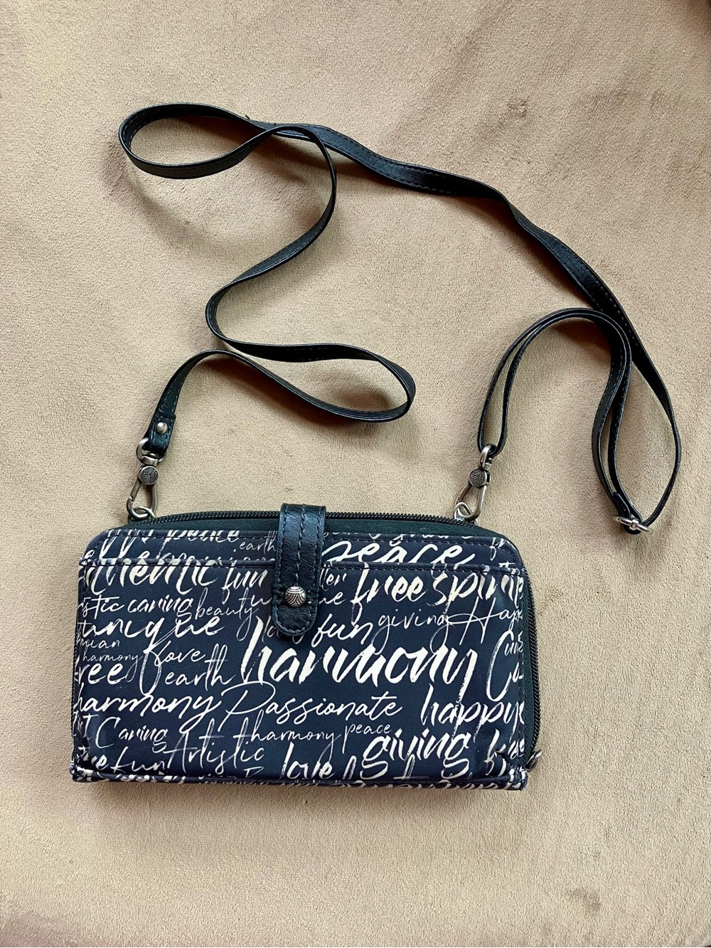 Sakroots Black and White Script Crossbody Wallet